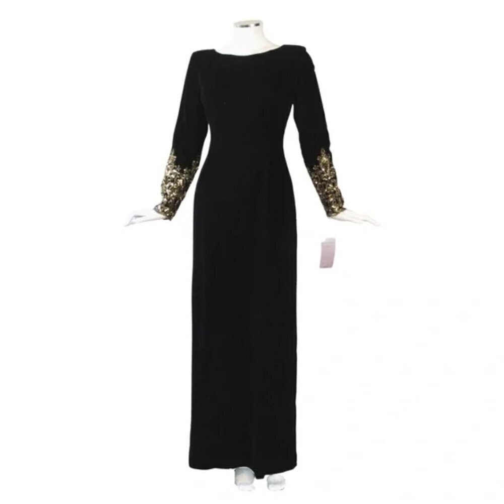 VINTAGE 1980s Victor Costa Velvet Gown | Rear Deep-v | Sequin Design - Size 8